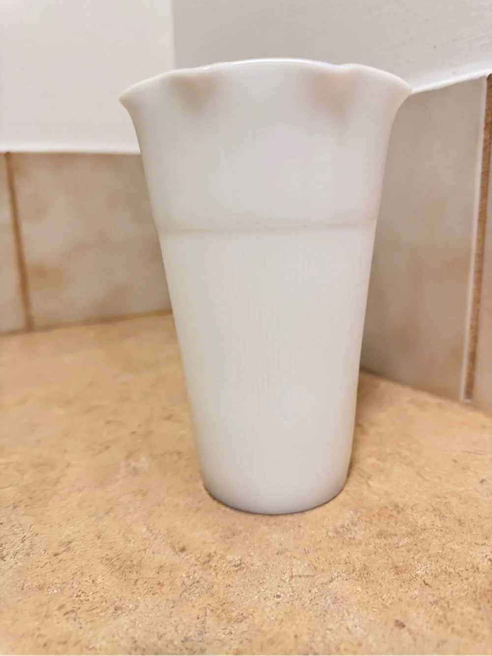 White Milk Glass Scalloped Vase | Ribbed Pedestal Bud Vase